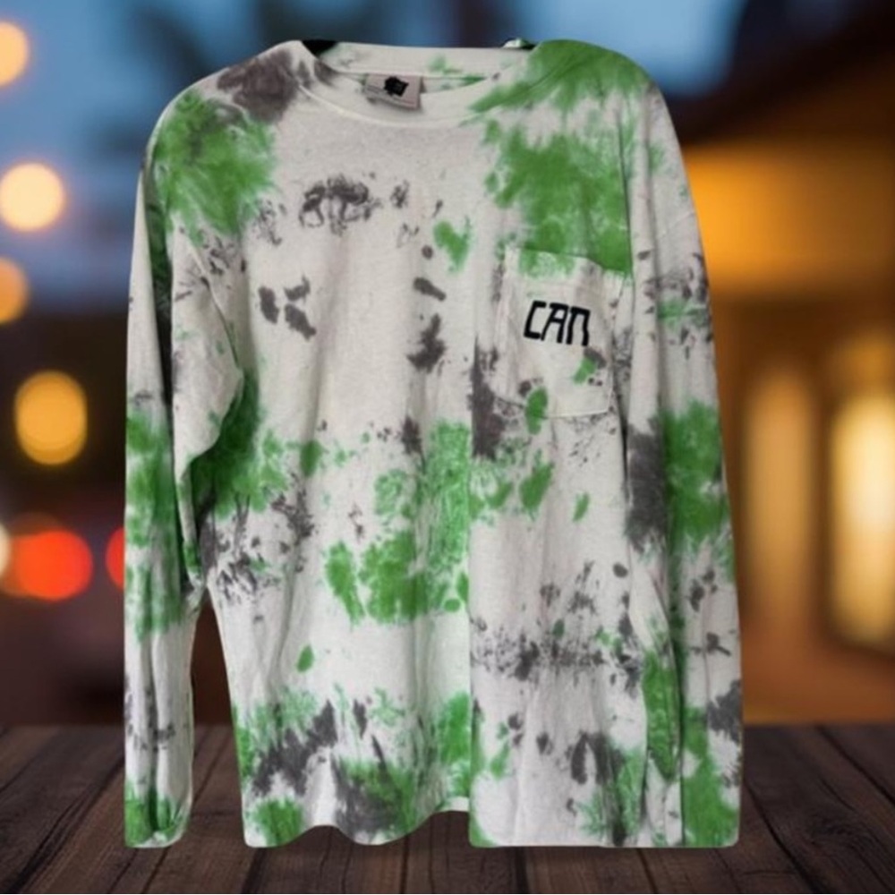 Real Bad Man Tie Dye LS Tee Green Gray Mens Streetwear Long Sleeve BNWOT
